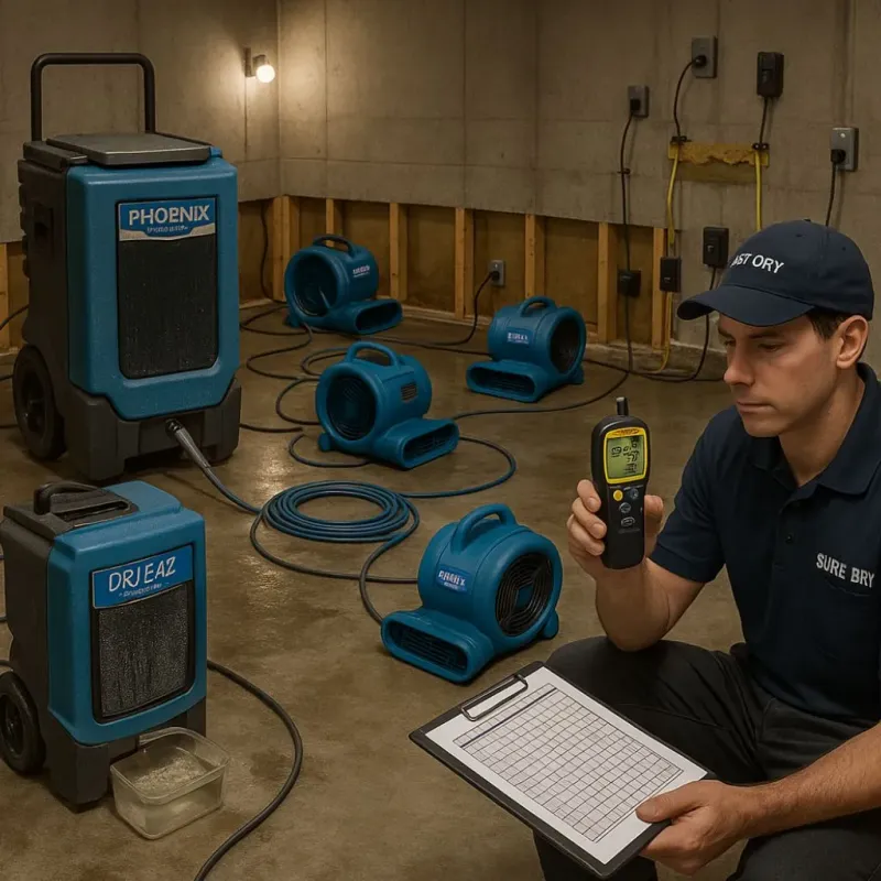 Structural Drying and Dehumidification process in Tom Bean, TX